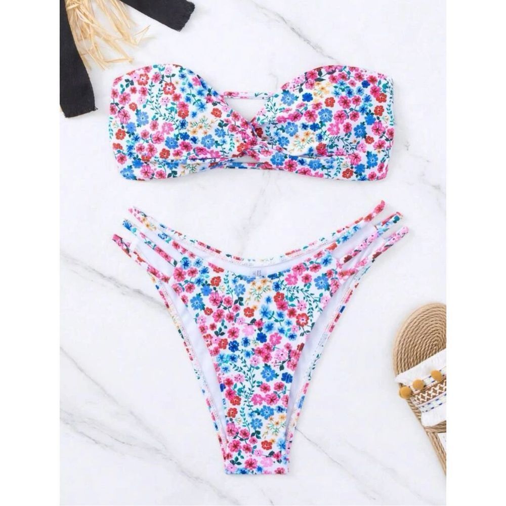 Mod Paisley Ditsy Floral tie side bikini set medium